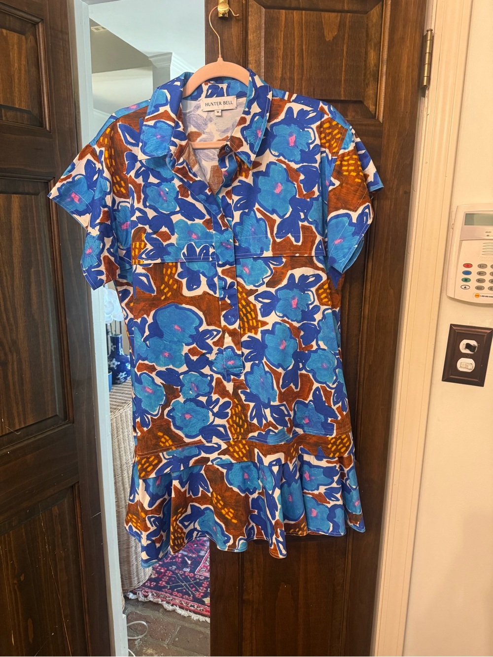 Hunter Bell Blue Floral Print Shirt Mini Dress Size M